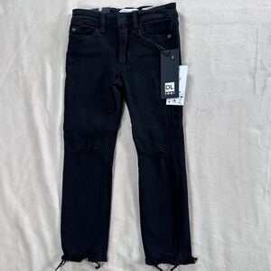 DL1961 Kids Chloe Jeans Girl Size 4 Black Skinny Frayed Hem Ripped New